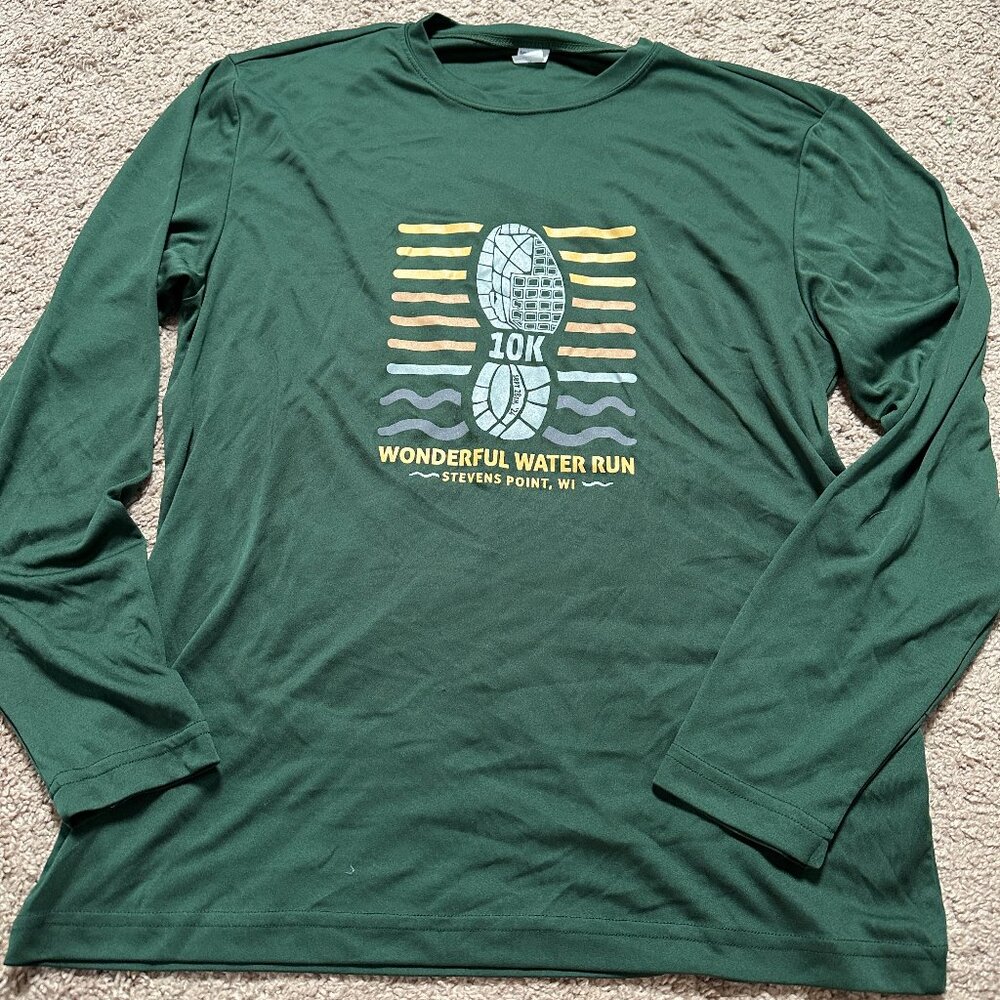 Wonderful Water Run Dry-Fit Long Sleeve Green Shirt Footstep Activewear NEW Sz M
